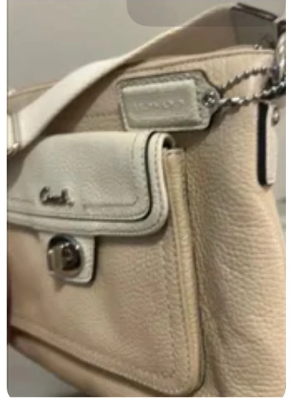 Coach Beige Tote with Cream Front Pocket and Turn-Lock